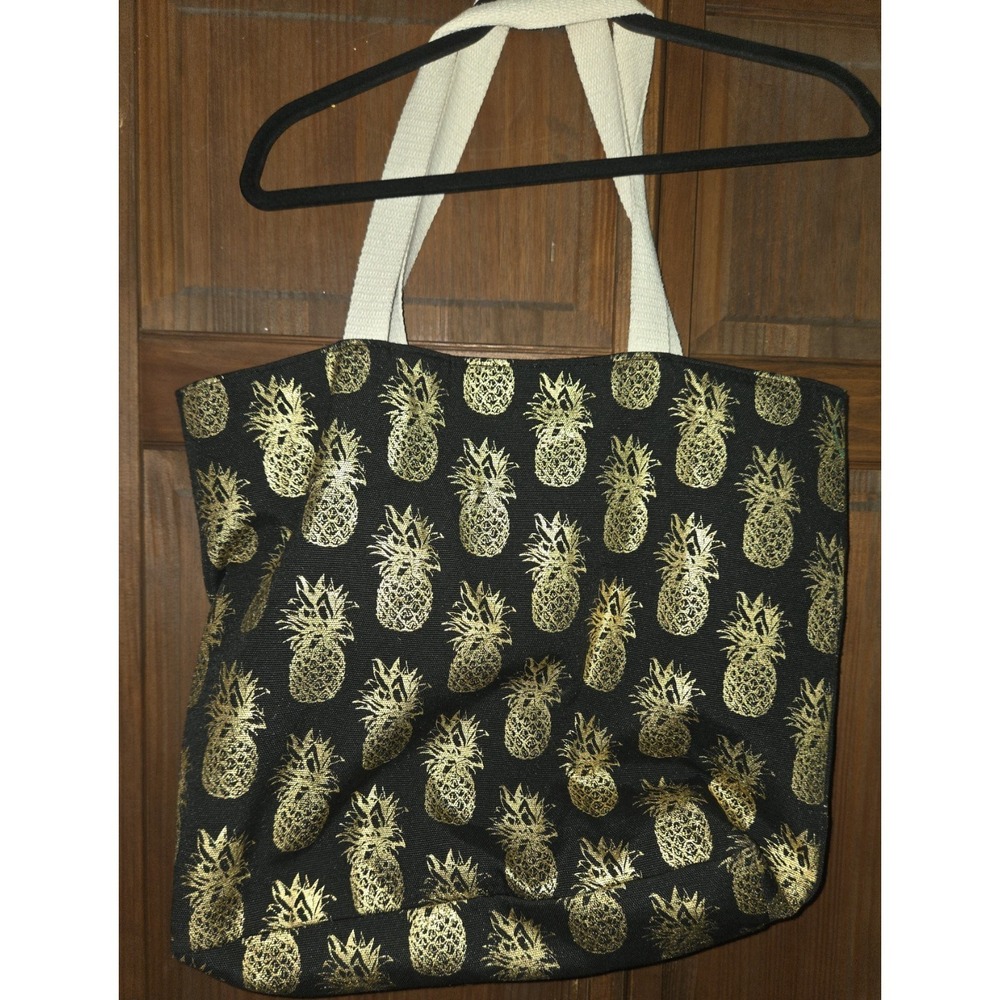 Black Gold Pineapple Tote Beach Bag‎ 16" W 20" Beach Vacation Resort Summer
